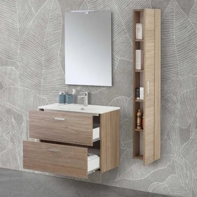 Pensile bagno sospeso 150 H rovere tropea con maniglia cromata  Martha