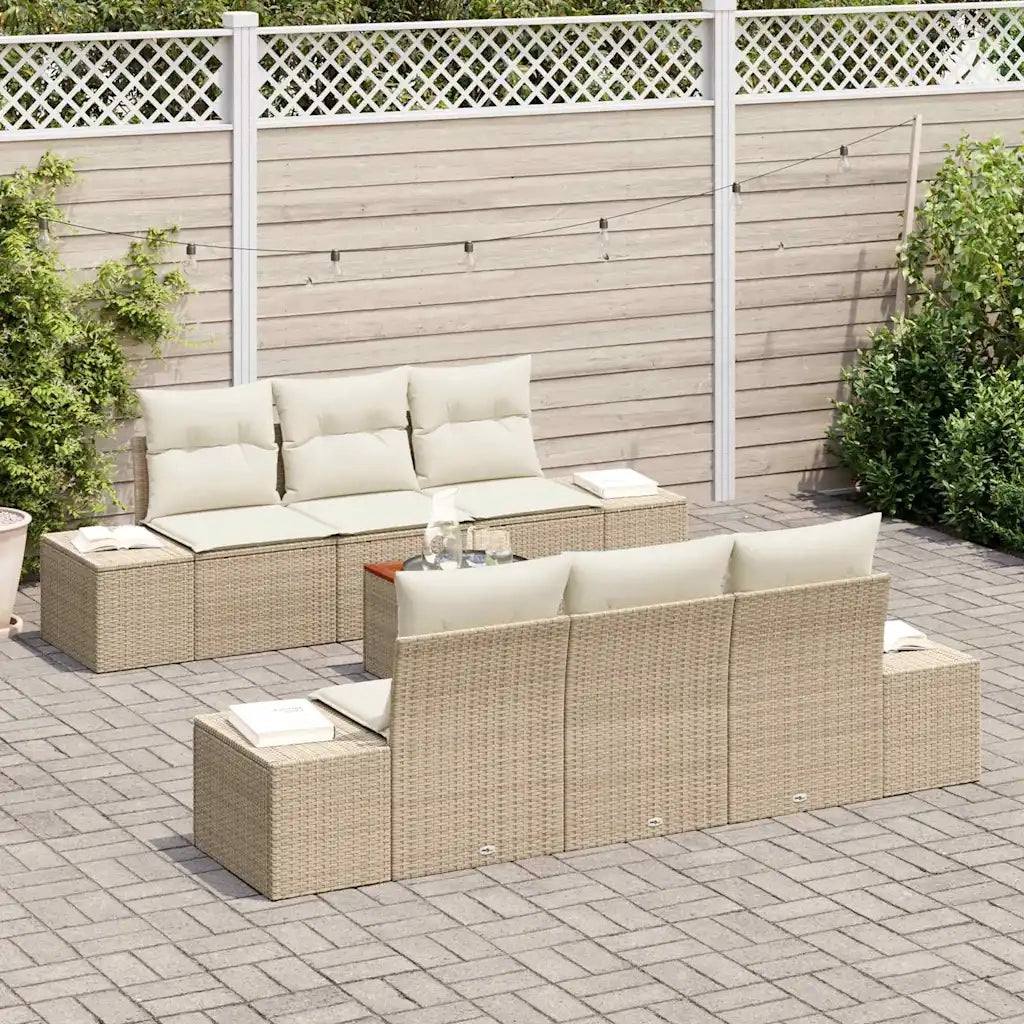 Set Divano da Giardino con cuscino 7 pcs Beige polyrattan