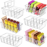 Cassetti di archiviazione premium per armadi e cucine - Stivati - In plastica - Divisori rimovibili - 5 compartimenti - Set da 6