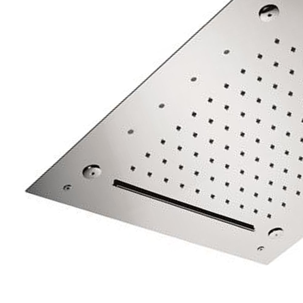 Soffione a soffitto 3 getti 43x43 cm con led in acciaio inox