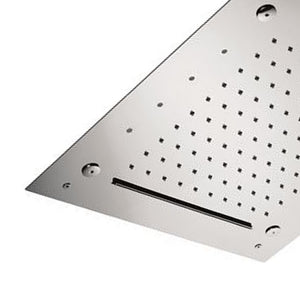 Soffione a soffitto 3 getti 43x43 cm con led in acciaio inox