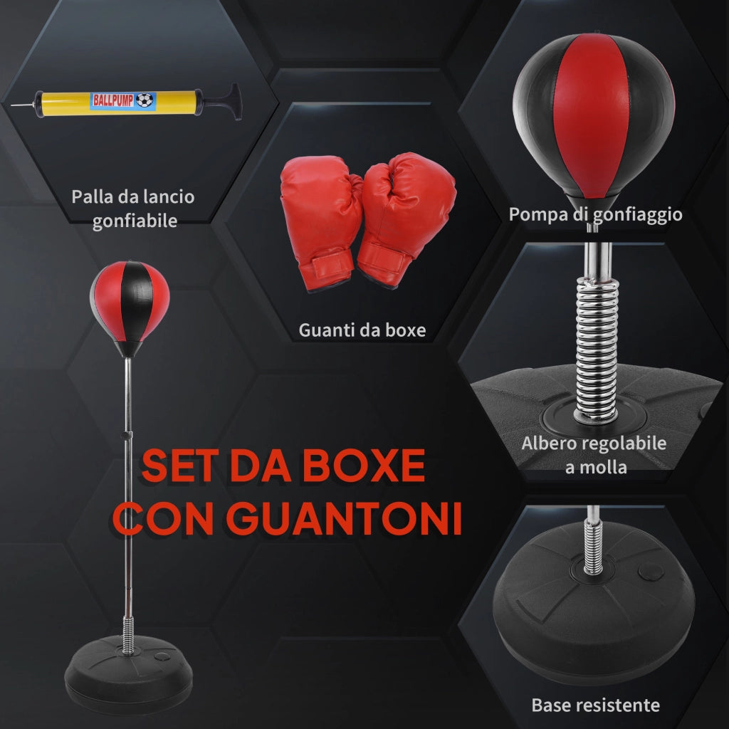 Set Punching Ball da Terra per Adolescenti con Guantoni e Pompa, Altezza Regolabile da 126-144 cm