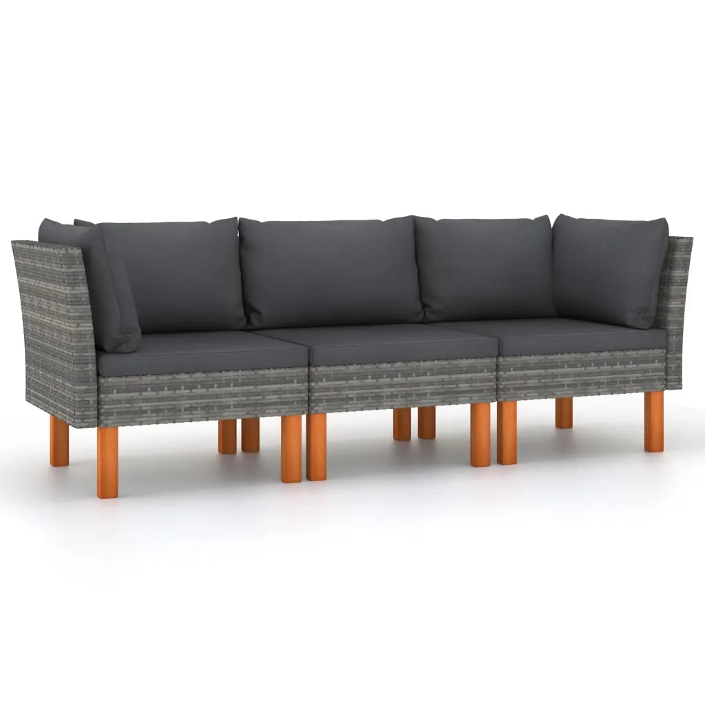 Divano da Giardino a 3 Posti con Cuscini-Sofa da Giardino-Divano da esterno Grigio in Polyrattan