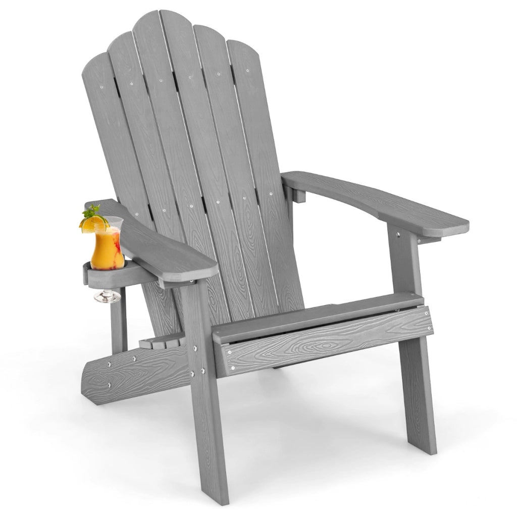 Sedia adirondack da esterno con portabicchieri, Sedia resistente alle intemperie per cortile portata 170kg Grigia-Sedie da esterno