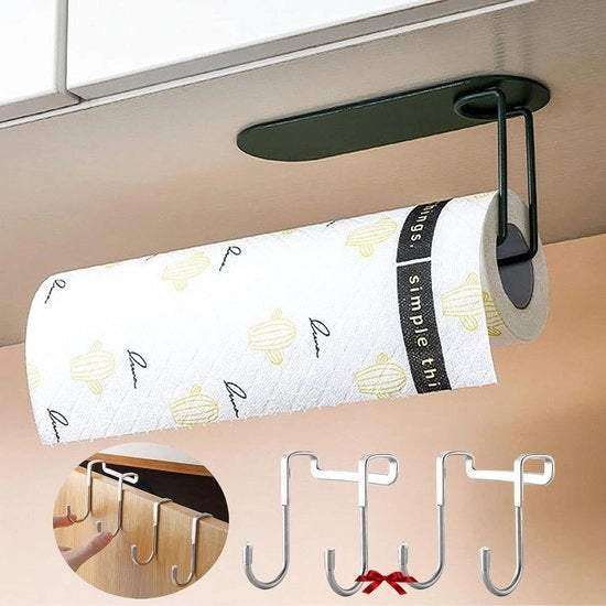 Supporto per Tappetino Autoadesivo Nero per Murale - Supporto per Tappetino con 2 Ganci per Porta - Adatto per Cucina e Bagno - Nessun Foro Necessario