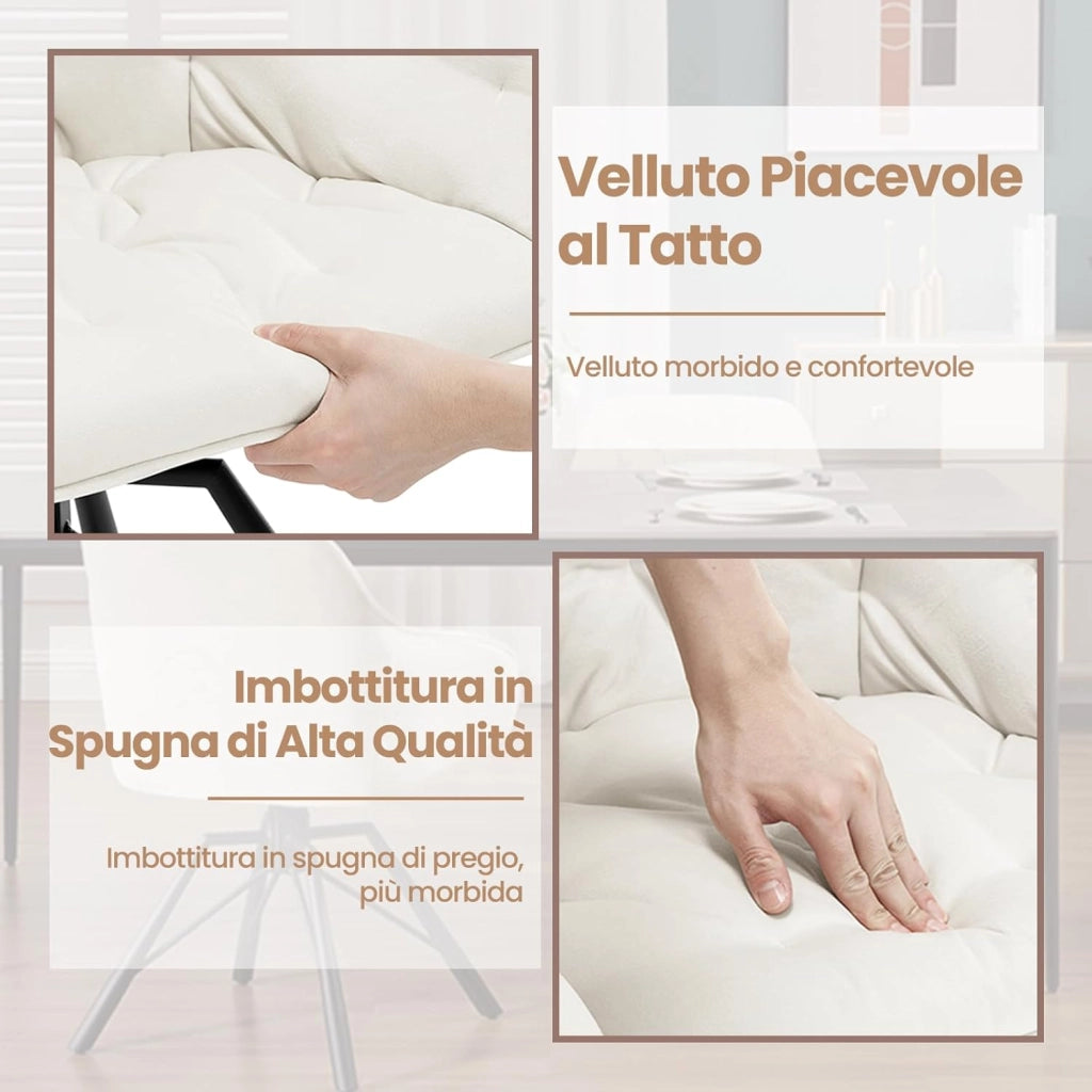 Set di 6 Sedie per Sala da Pranzo Girevoli a 360°, Sedie da Cucina Imbottite con Gambe in Metallo, Poltroncine in Velluto per Camera da Letto, Soggiorno, Ufficio, Crema EZS60cm-6