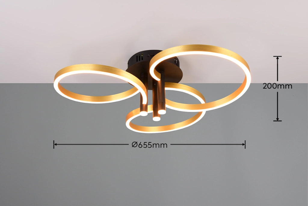 Plafoniera LED Caruso Trio oro/nero 43W dimmer CCT 65cm