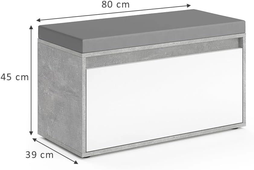Vicco Panca scarpiera da ingresso Iker, Calcestruzzo, 80 x 45 cm, combinabile con altri mobili della serie Iker
