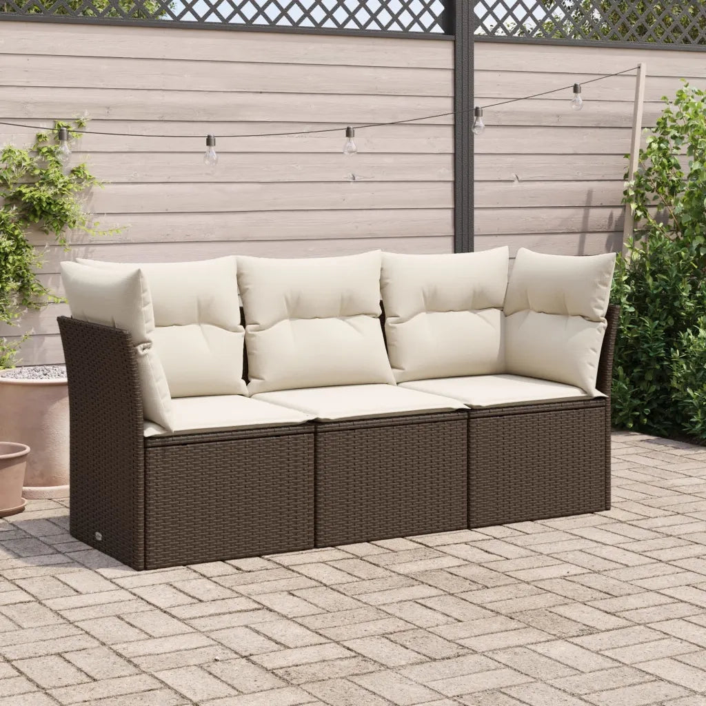 Set Divano da Giardino 3 pz | Set Salotto da Giardino con Cuscini Marrone in Polyrattan