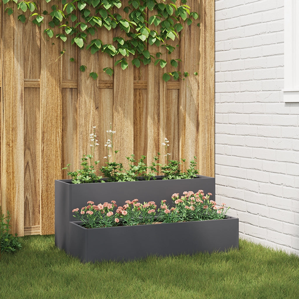 Fioriera da Giardino a Due Livelli 100x60x45 cm Antracite Plastica