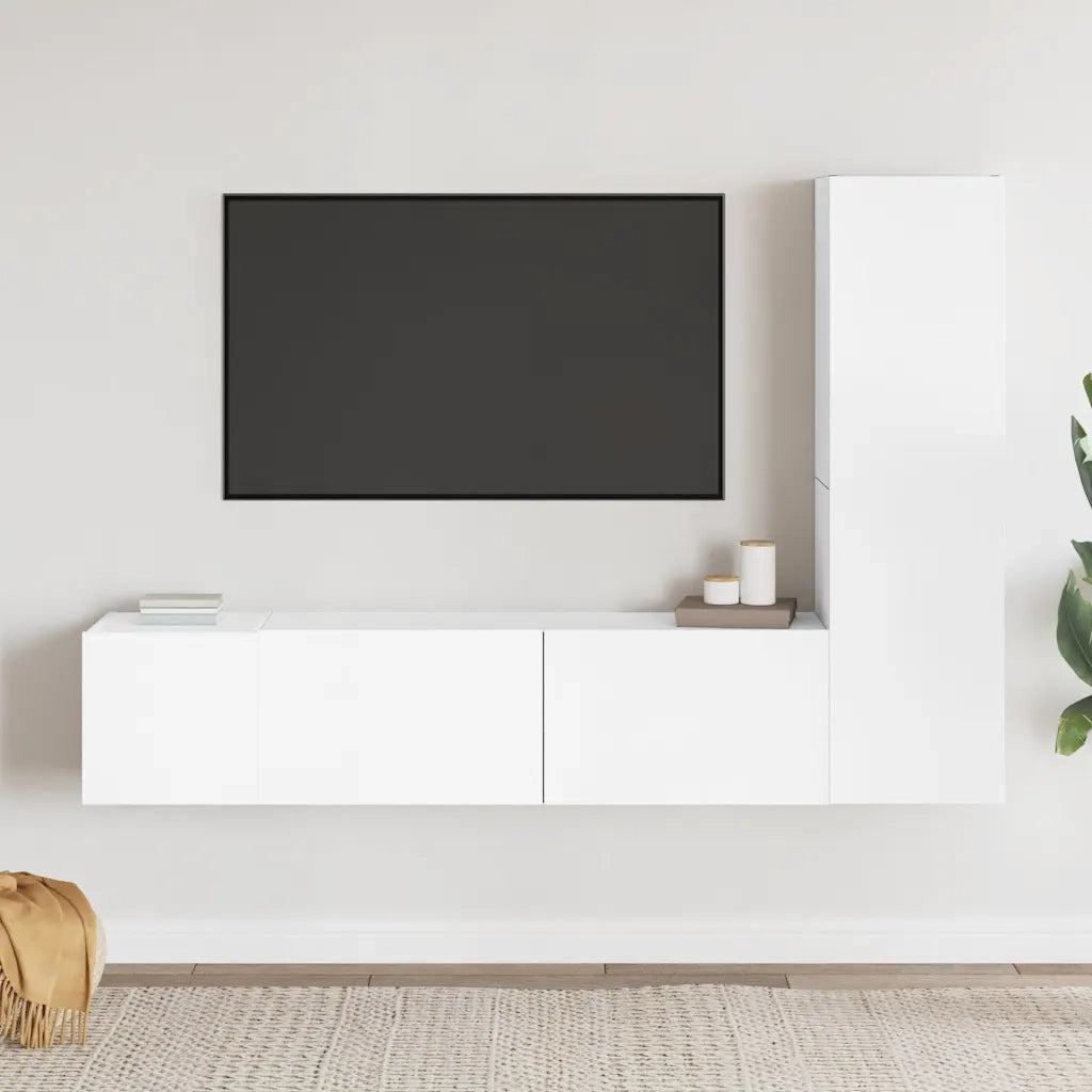 Set di Mobili Porta TV 3 pz Bianco in Legno Multistrato 3078656