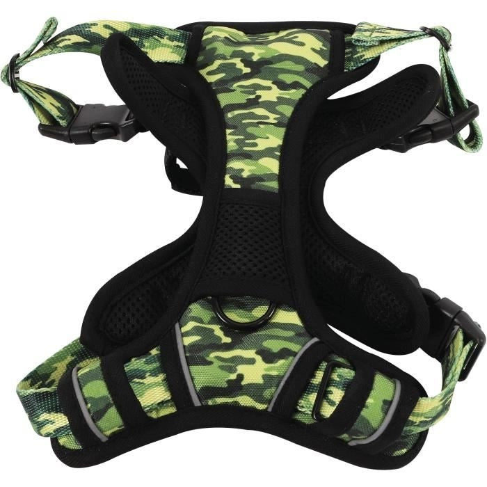 Pettorina - M PETS - HIKING - Camouflage M - Tessuto imbottito - Clip di sicurezza - Maniglia - Guinzaglio posteriore/anteriore