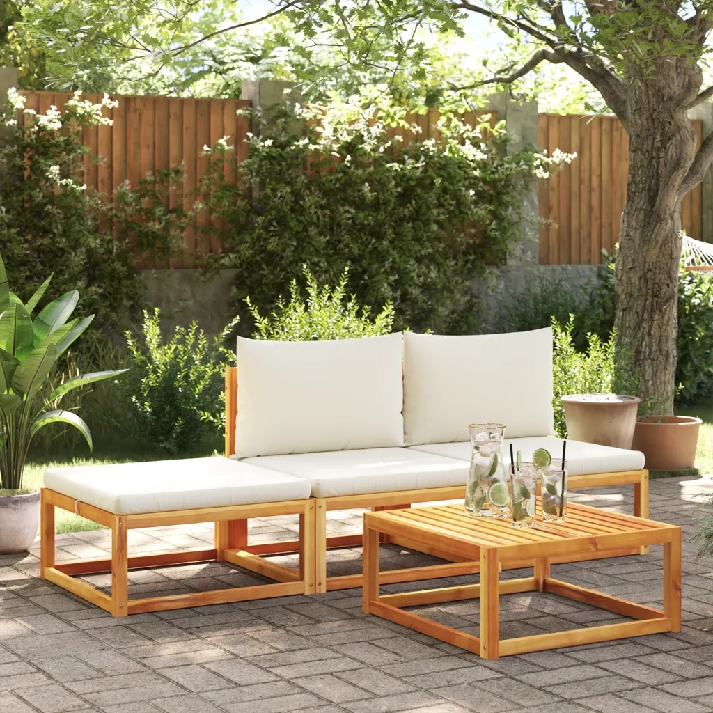 Set di divani da giardino 4 pezzi con cuscini in legno di acacia e rattan 3278935