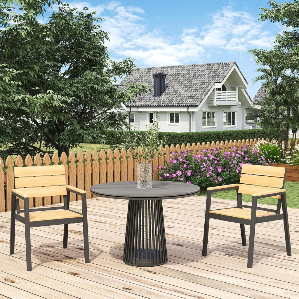 Sedie da Giardino Set di 4, Sedie da Esterno Alluminio Resistenti e Impermeabili con Finitura a Vena di Legno, Seduta di Dimensione Maggiorata che Supporta 160 kg, Facili da Pulire, Naturale