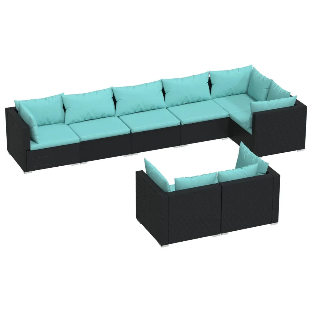 Set Divani da Giardino 8 pz con Cuscini in Polyrattan Nero cod mxl 35106
