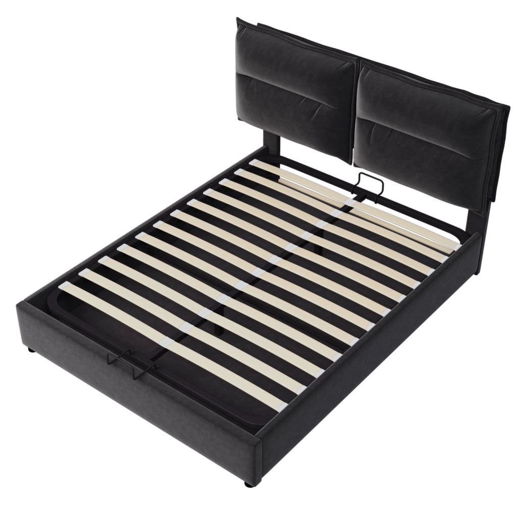 Letto Contenitore 140 x 200 cm; Letto Matrimoniale con Testiera Regolabile e Vano Contenitore; senza Materasso; Nero