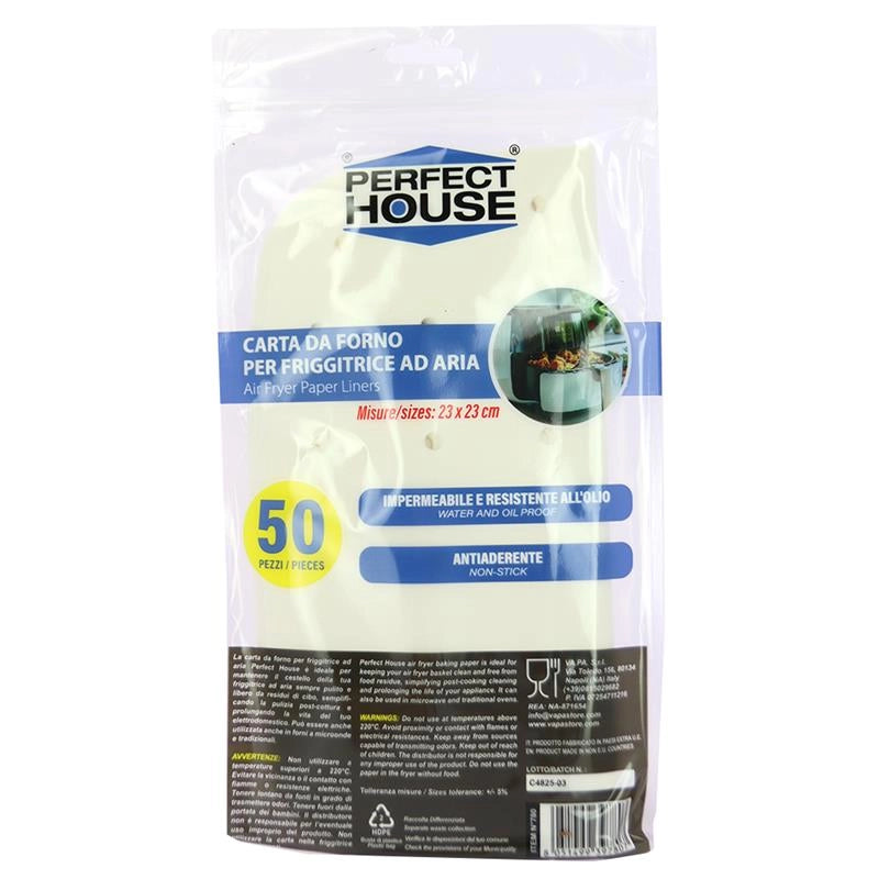 PERFECT HOUSE CARTA DA FORNO PER FRIGGITRICE AD ARIA QUADRATO 50PZ 23X23 CM