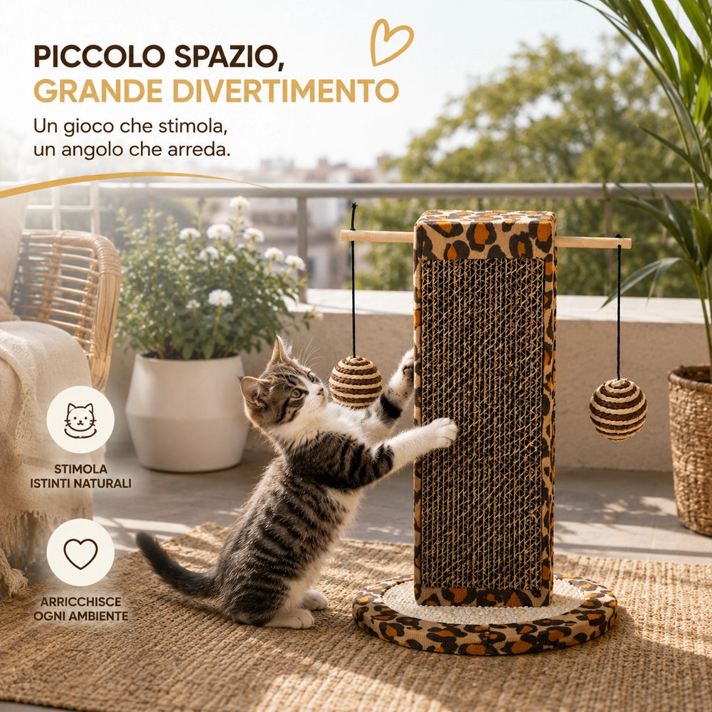Tiragraffi per Gatti Verticale da 30 cm Graffiatoio Gioco con Palline per Felini