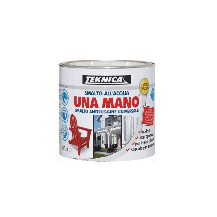 Smalto all'acqua lucido o opaco UNA MANO Antiruggine Universale certificato A+HACCP NERO LUCIDO/125 ml