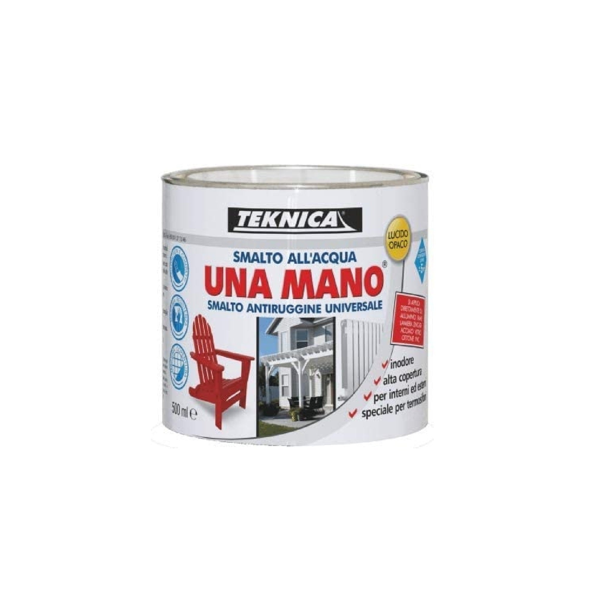 Smalto all'acqua lucido o opaco UNA MANO Antiruggine Universale certificato A+HACCP MARRONE LUCIDO /500 ml