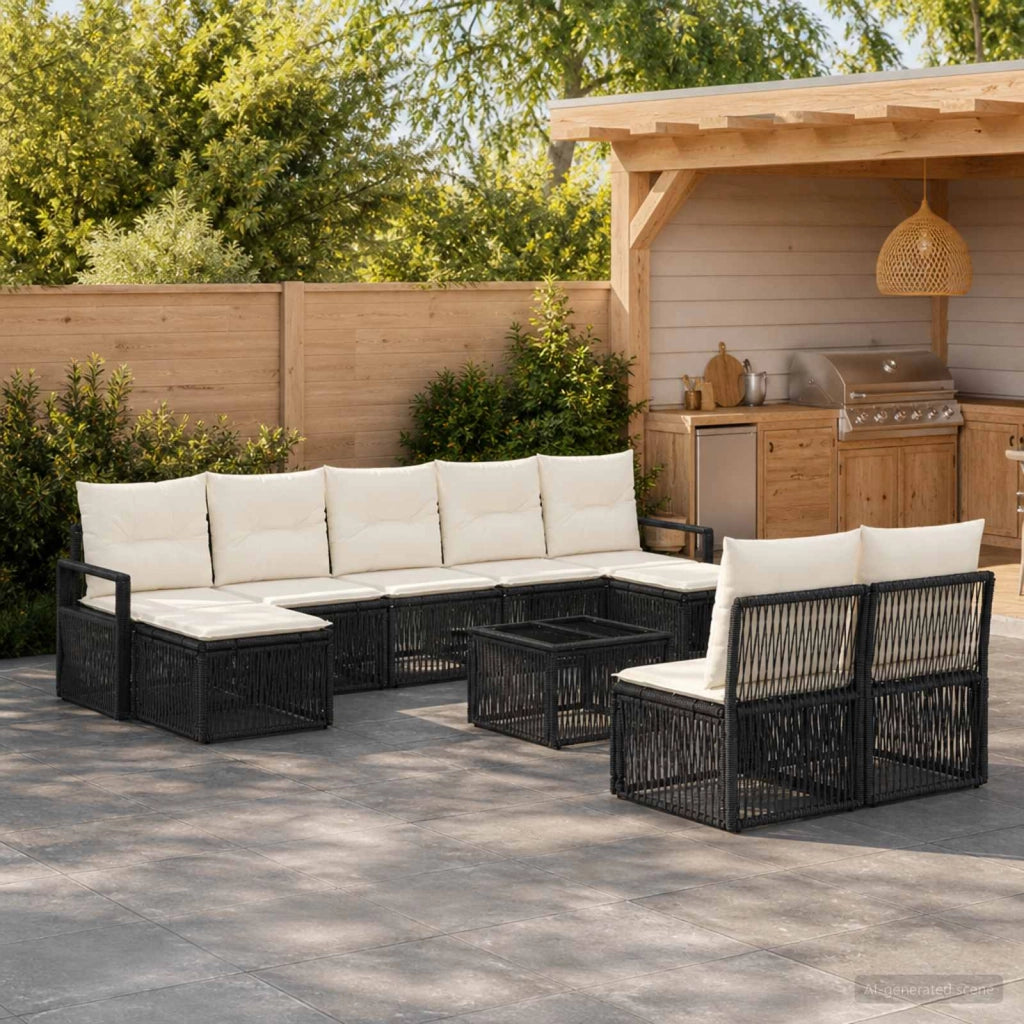 Set Divano da Giardino 10 pz Nero polyrattan 3435829