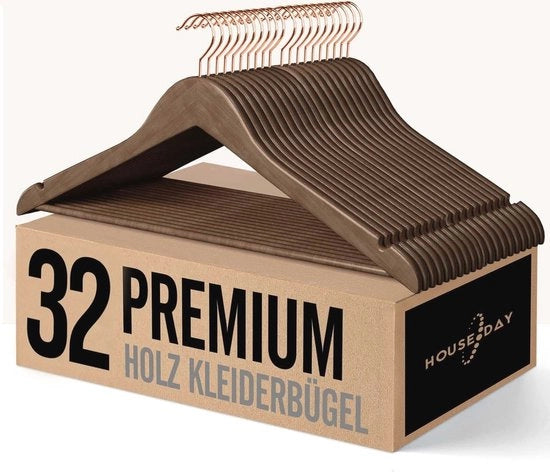 Hangers in legno con gancio rosé dorato - 32 pezzi - robusti e stili