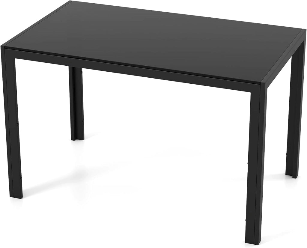 Tavolo da pranzo rettangolare, 120 x 70 x 75 cm, gambe in metallo robusto e piano in vetro temperato, portata fino a 90 kg, tavolo moderno da cucina (nero)