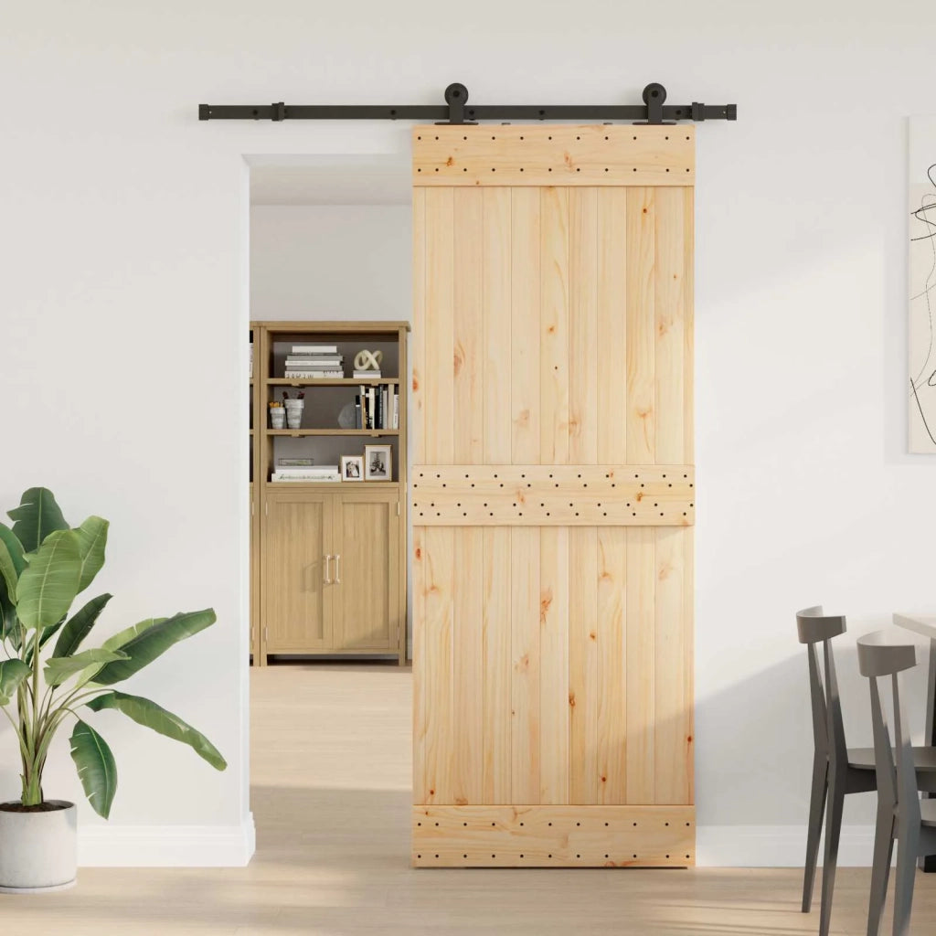 Porta scorrevole NARVIK Naturale e Nero 80 x 210 cm (152,5 cm) 3445264