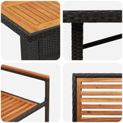 Set da Pranzo da Giardino  7 Pezzi Nero Polyrattan Acacia