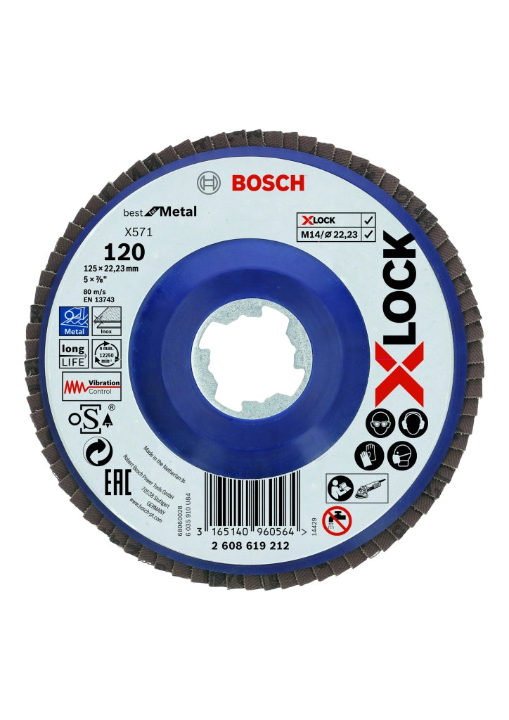 2608619212 - Dischi lamellari X-LOCK, versione dritta, piastra in plastica Ø125 mm, G 120, X571, Best for Metal, 1 pz. D
