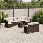 Set Divani da Giardino 10pz con Cuscini in Polyrattan Marrone 3220632