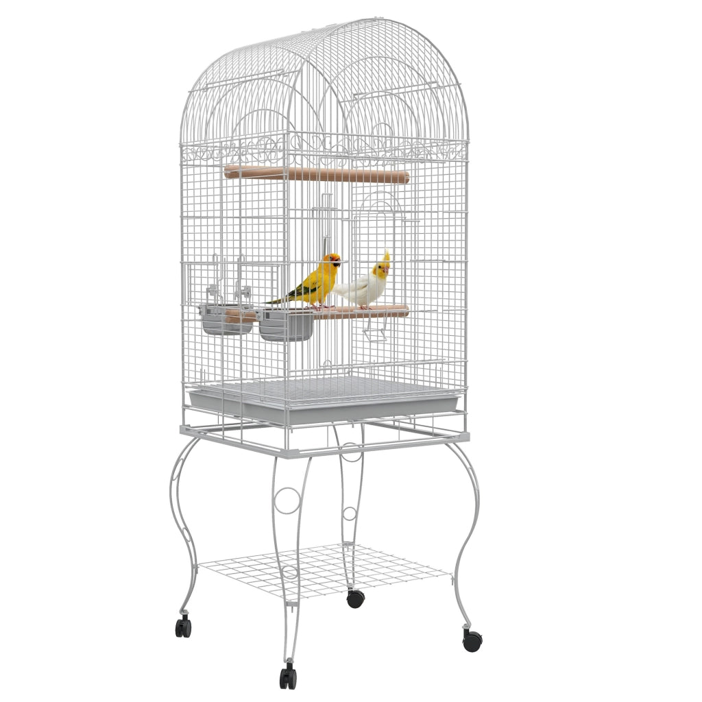 Gabbia per uccelli con ruote e ripiano amovibile ¨C zephmum ¨C 51x51x153 cm bianco