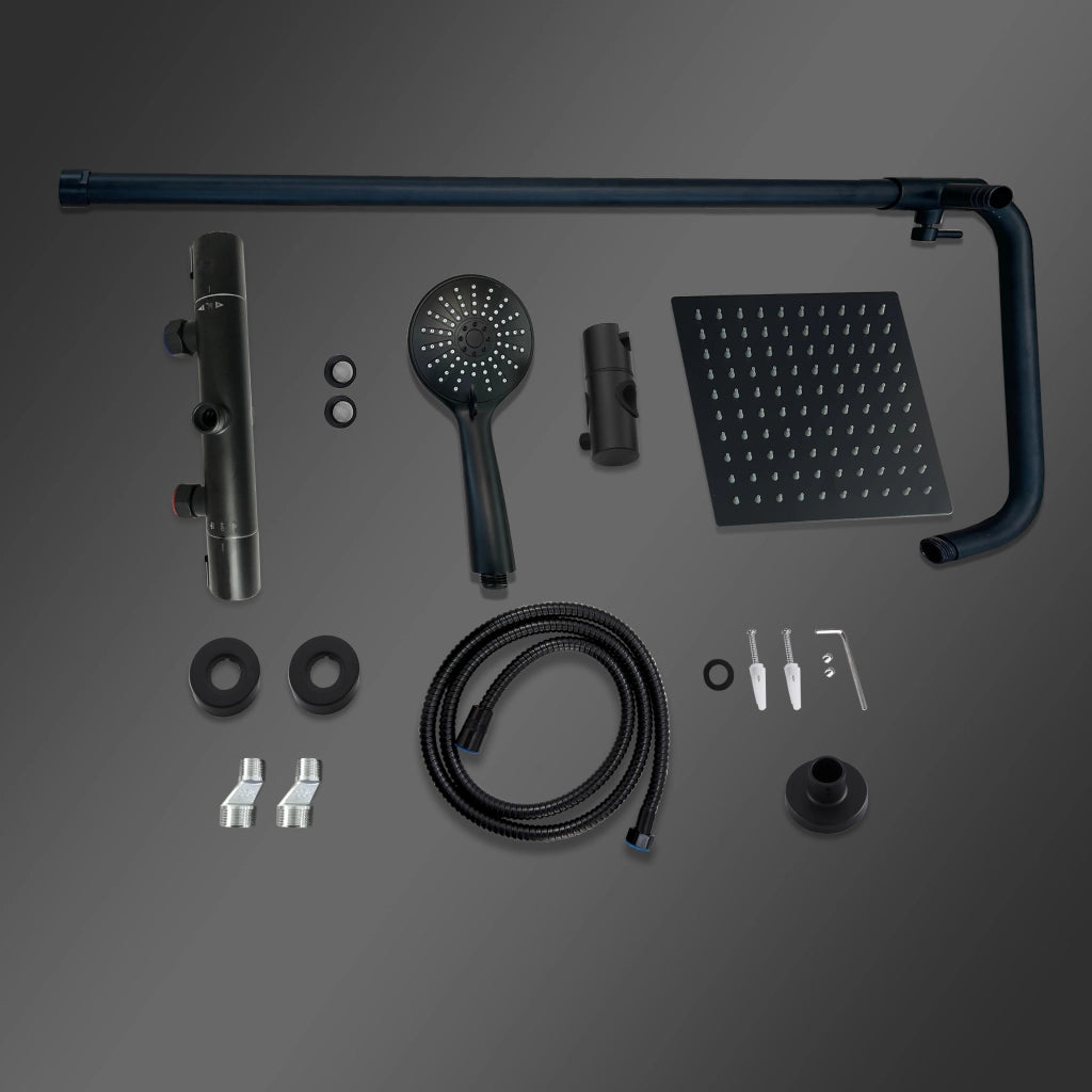 Colonne doccia nero, soffione doccia quadrato 20x20cm acciaio inox, miscelatore termostatico doccia tondo antiscottature