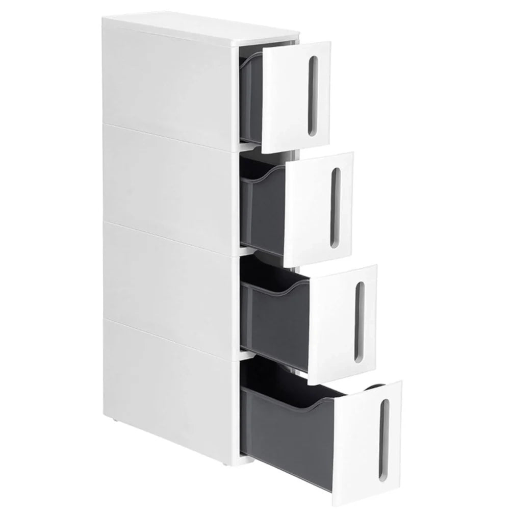 Torre portaoggetti su ruote colonna da cucina stretta ripiano in plastica a 4 ripiani salvaspazio 45 x 17 x 84 cm bianco e grigio 12_0007791