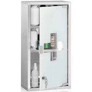 Armadietto Armadio Porta Medicinali Acciaio Inox Vetro Satinato 65,5x36x17 cm