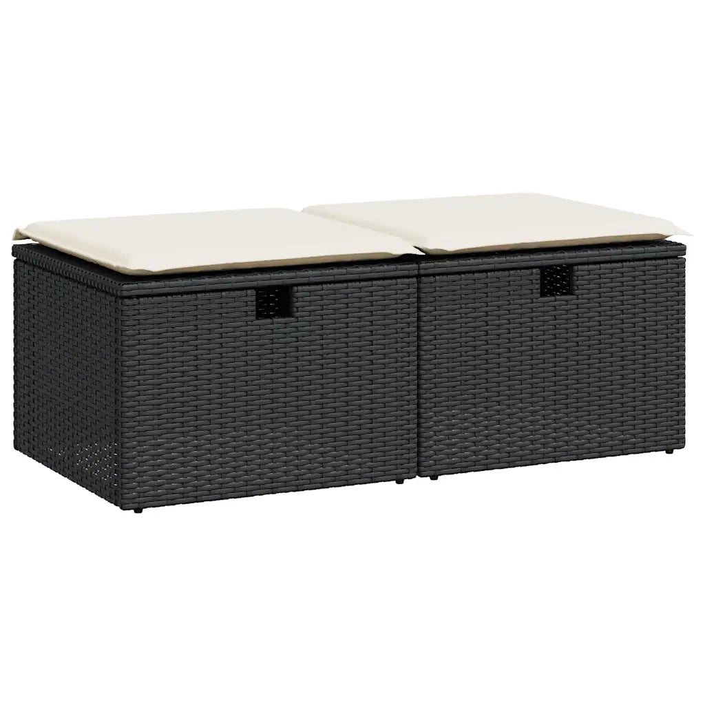 Set Divani da Giardino con Cuscini 2 pz | Set Salotto da Giardino Nero Polyrattan Acacia
