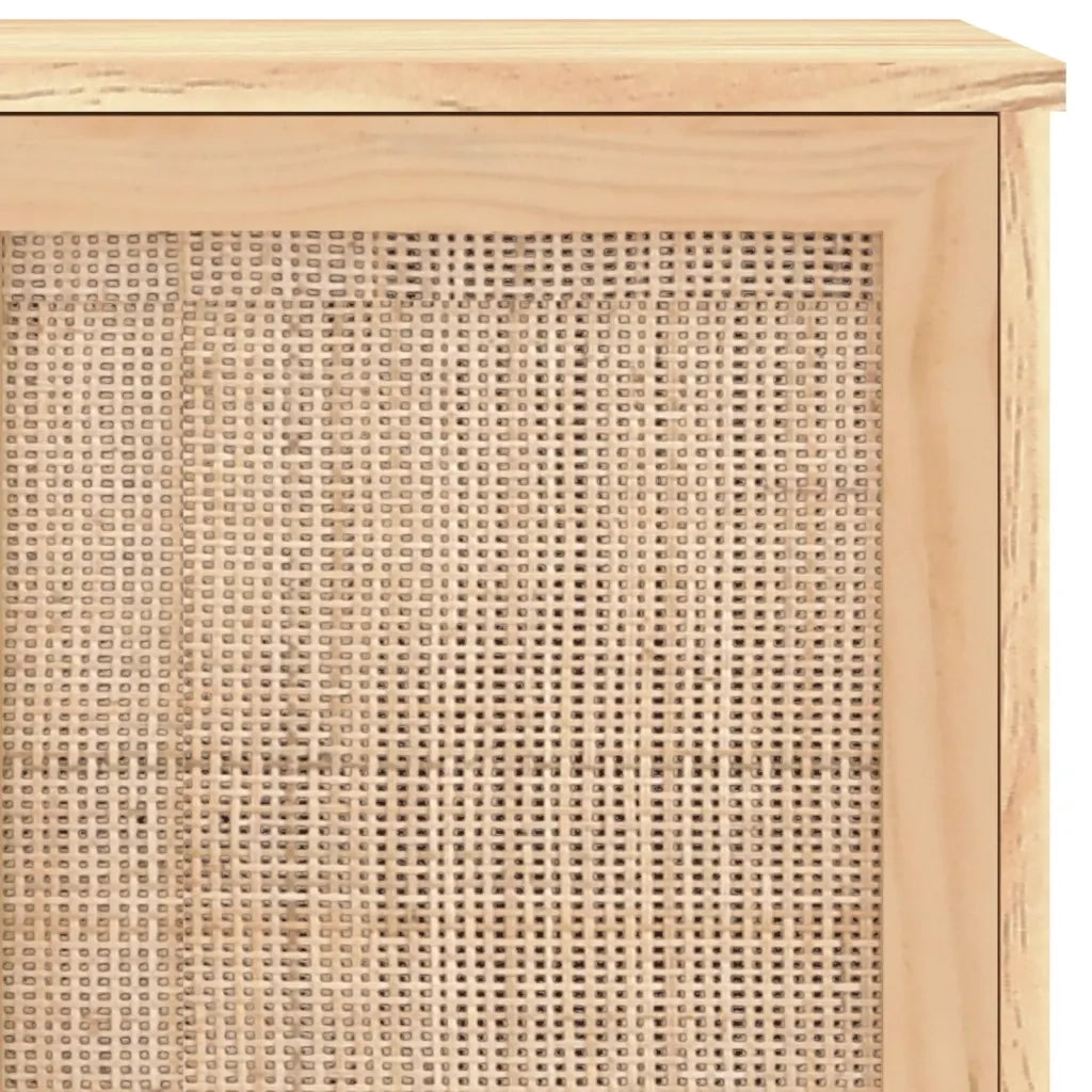 Credenza Marrone 105x30x60cm Massello di Pino e Rattan Naturale 345641