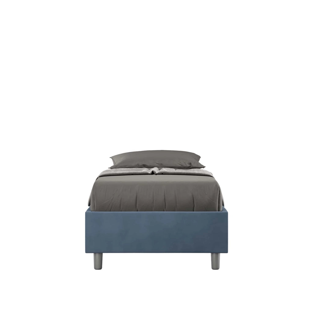 BS COM Letto singolo con rete imbottito 80x190 microfibra blu