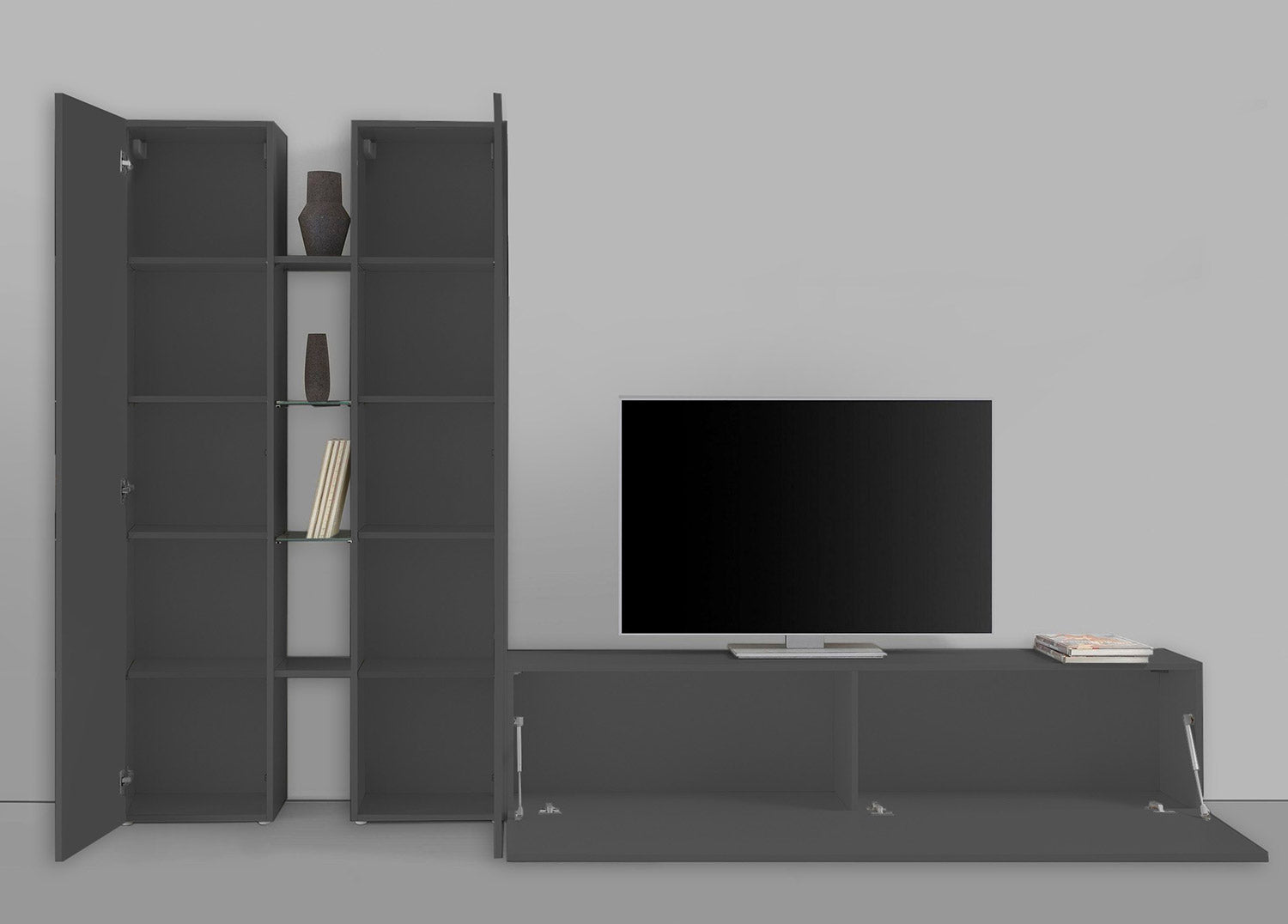 Parete Attrezzata Soggiorno 280x30x180 cm Maruska n°10 Grigio Antracite Opaco