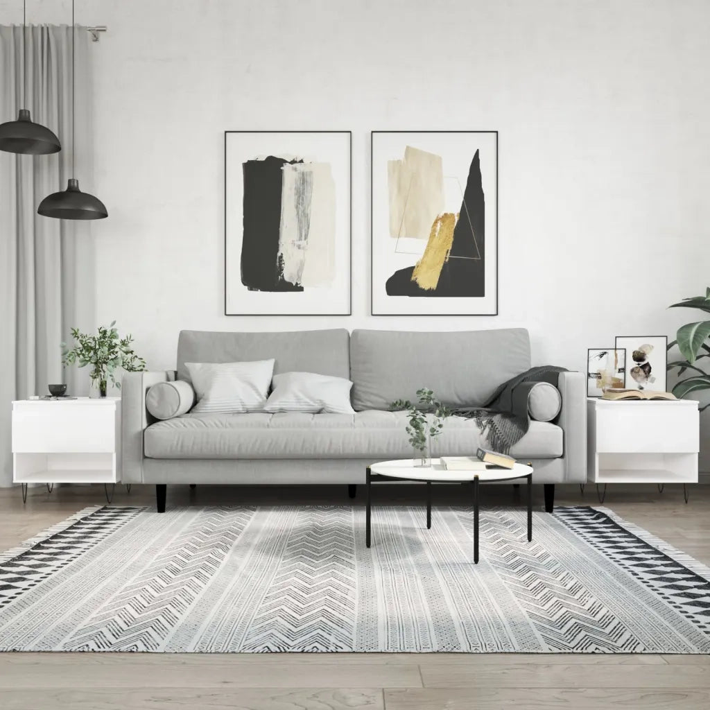2 pz Tavolini salotto | Tavolino da caff¨¨ | Tavolino da Soggiorno Bianco Lucido 50x46x50cm Legno Multistrato