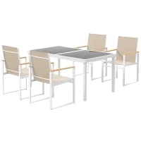 Set da Giardino con Tavolo da Pranzo in Vetro Rettangolare e 4 Sedie con Braccioli, Multicolore