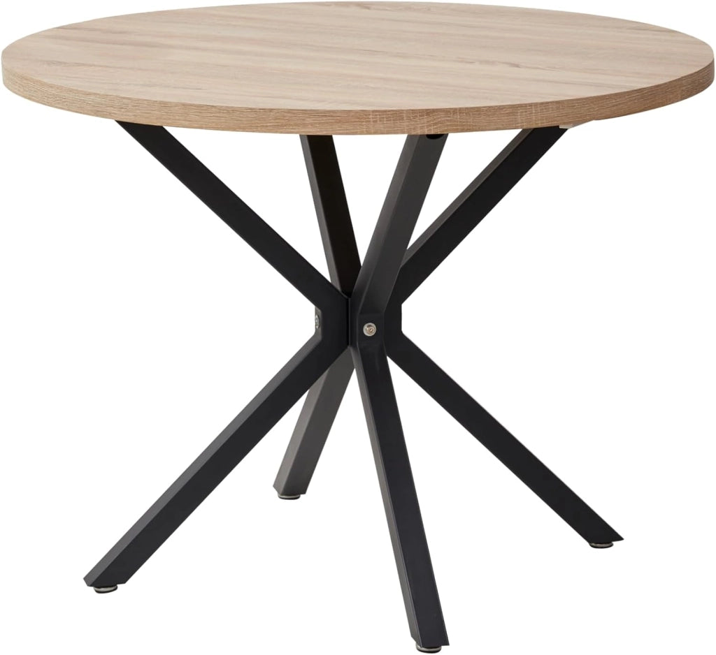 GrandCA HOME Tavolo da Pranzo Rotondo con Piano Moderno Effetto Marmo, Tavolo da Pranzo da Cucina con Quattro Gambe in Metallo, per Sala da Pranzo, Bianco+GDL