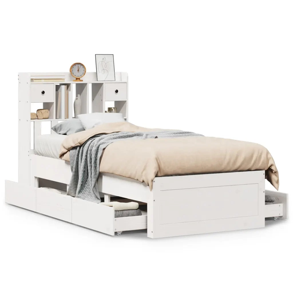 Letto con Libreria senza Materasso-Struttura Letto con contenitore 75x190 cm in Legno Pino 415989