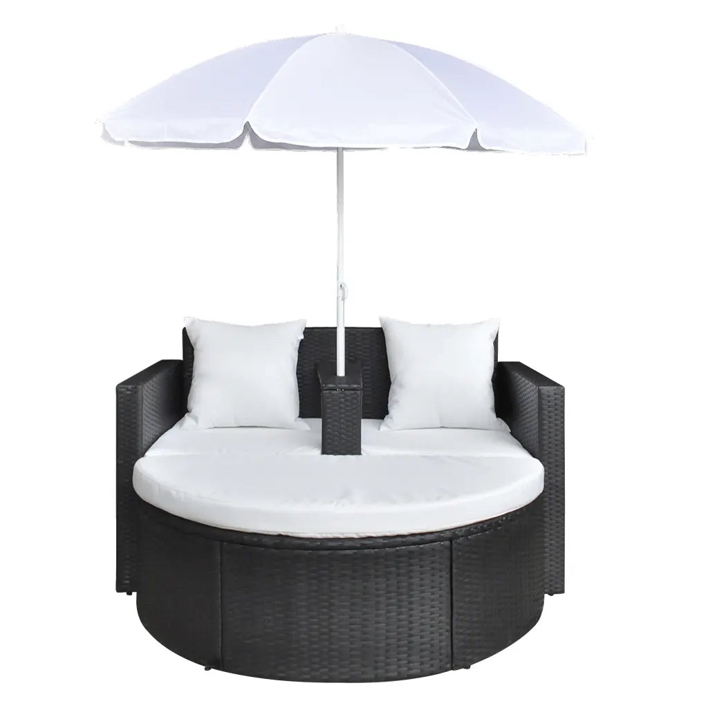 Lettino da Giardino con Ombrellone Nero in Polyrattan cod mxl 77893
