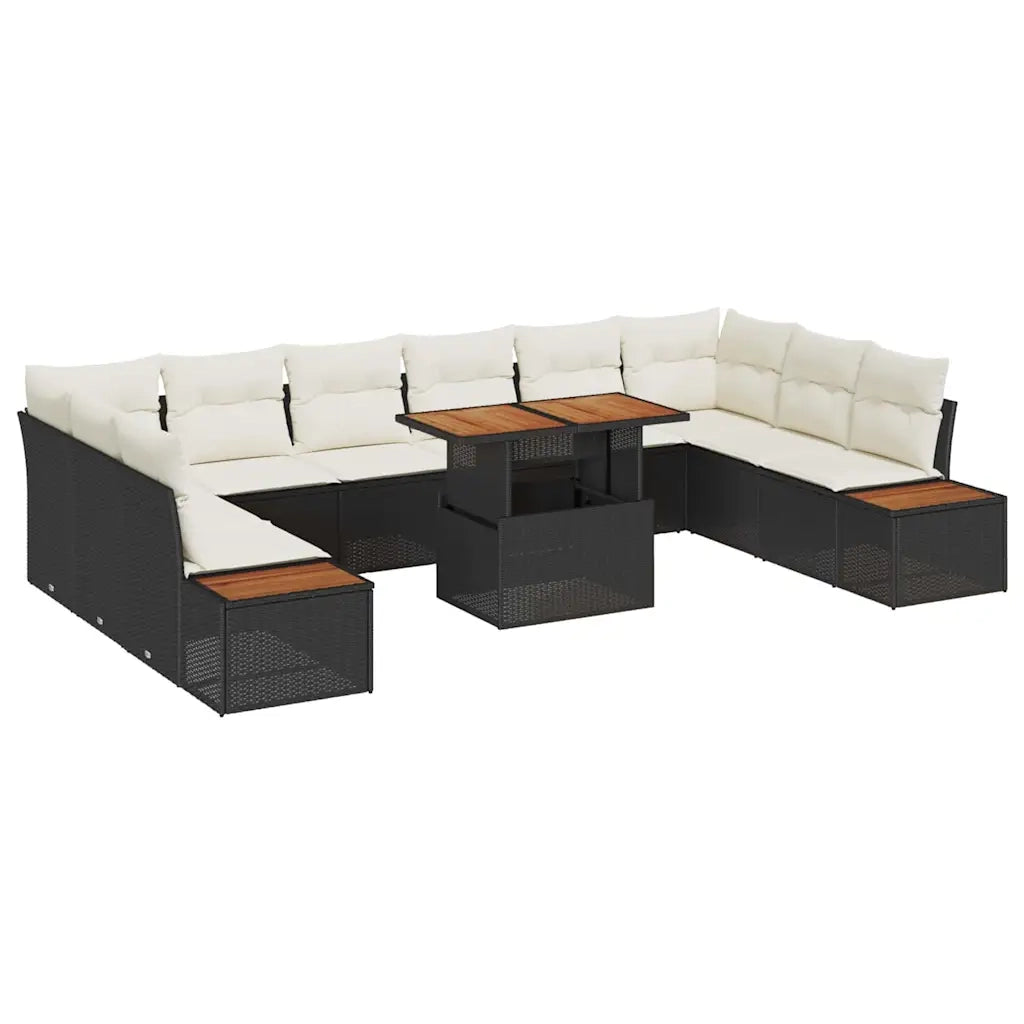 Set da Pranzo per Giardino con cuscino 11 pcs Nero e Beige 3350104