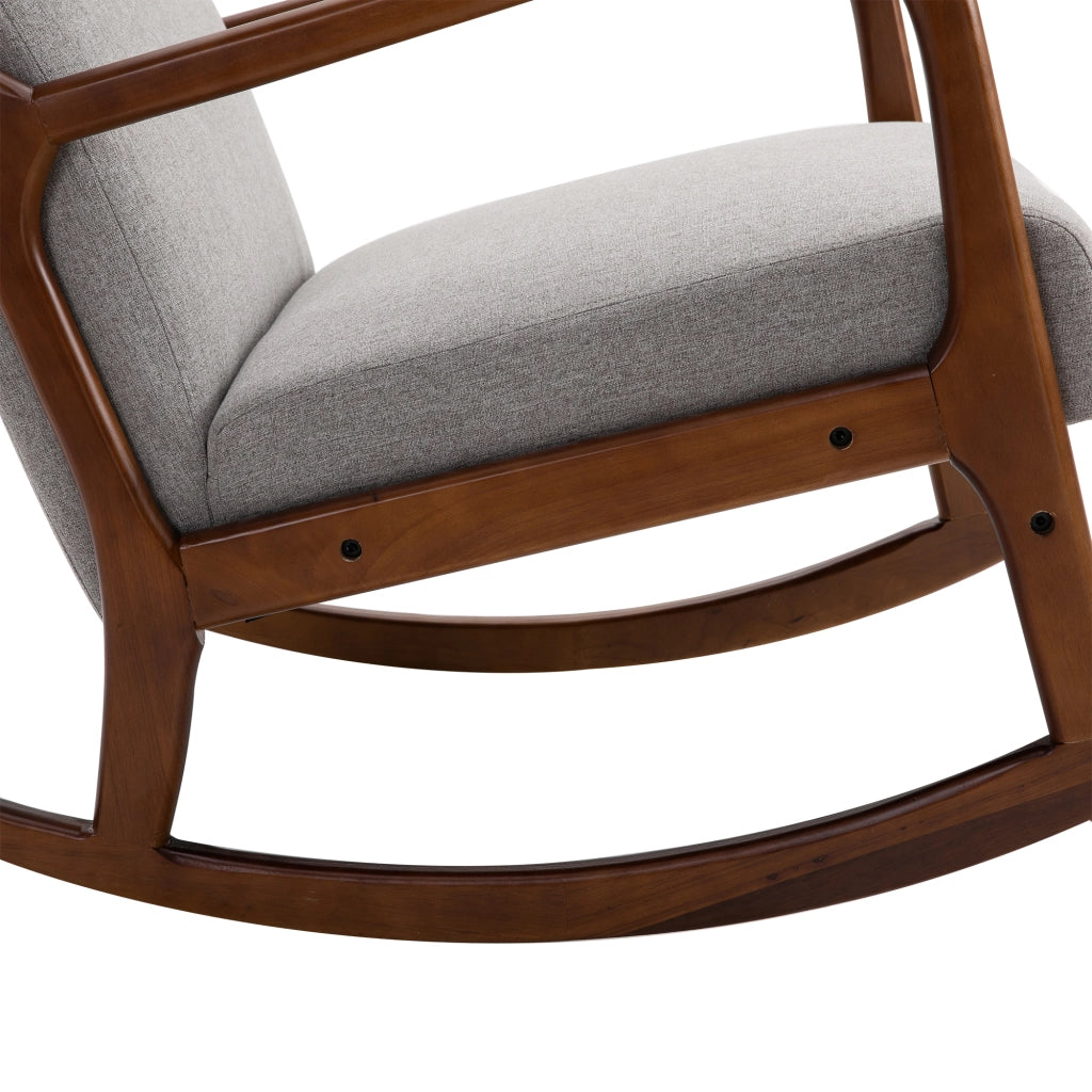 Poltrona Imbottita a Dondolo in Legno e Tessuto Grigio ¨C Zephmum ¨C 64x86x80cm