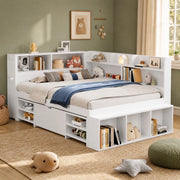 Letto per bambini per materasso 140 x 190 cm; con cassetti e vani; compensato bianco