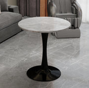 Tavolino basso rotondo 70 cm nero e grigio – piano effetto marmo, 2-4 persone