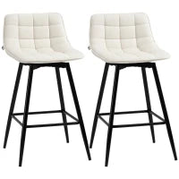 Set 2 Sgabelli da Bar con Schienale e Poggiapiedi in Stile Nordico in Metallo e Velluto, color Crema, 45x47x84 cm