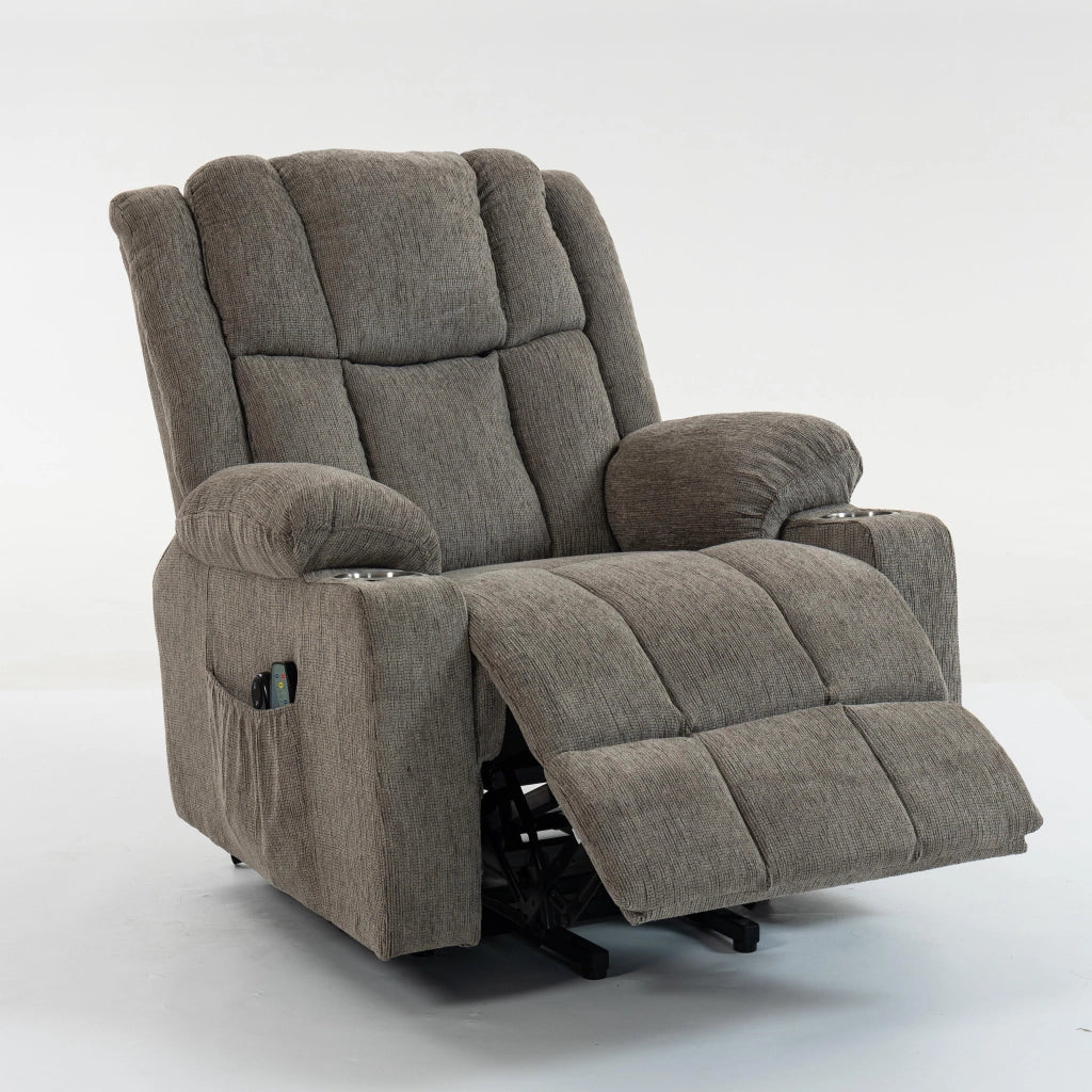 Poltrona Relax Elettrica Reclinabile con Massaggio, Alzapersona e Poggiapiedi ¨C MINIMAL ¨C Marrone Chiaro